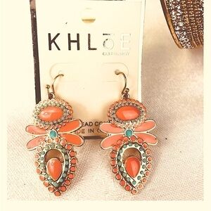 Boho Turquoise/Tangerine Statement EARRINGS #389